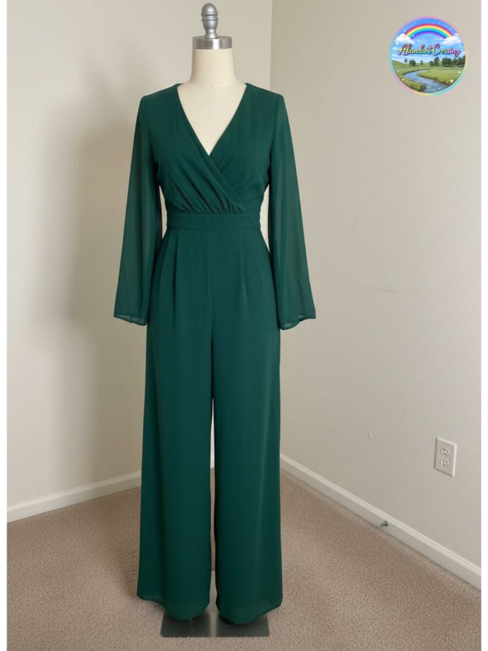 V-Neck Wide Leg Jumpsuit with Chiffon Sleeves